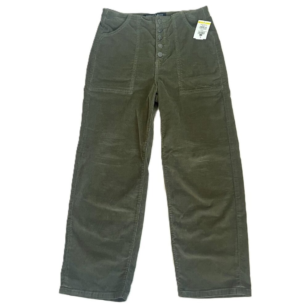 NWOT Veronica Beard Crosbie Wide Leg Button Crop Clover Green Corduroy Pants 28 - Picture 5 of 12